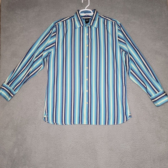 Gap Button Up Shirt Men's Size XL Fitted Premium‎ Blue Striped Long - Picture 1 of 10